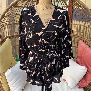 Trouve Kimono top wrap Large black blouse